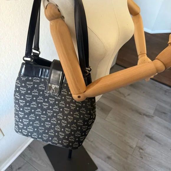 💎RARE MCM VINTAGE BUCKET BAG/ DENIM & LEATHER MATERIAL 💎 - Picture 12 of 13